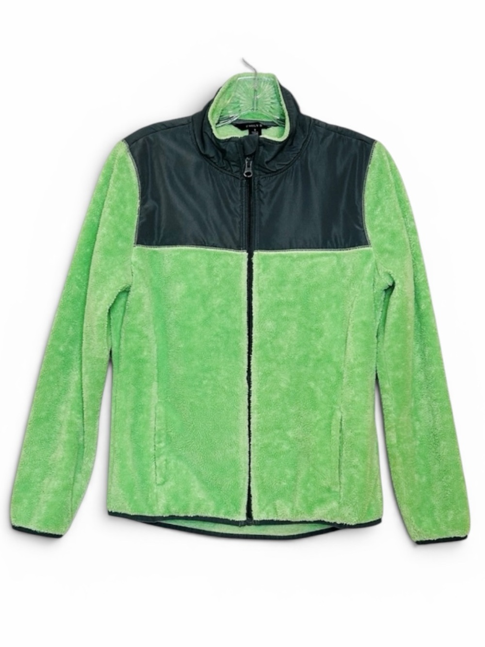 Emily B Girl’s Fleece Jacket Green & Gray Front Zip Size 14/16